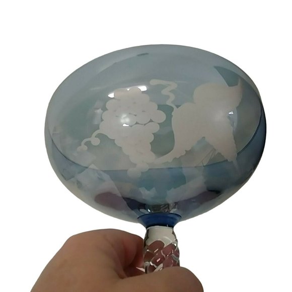 Dish Deep Compote Etched with Grapes on Twisted Stem - Picture 7 of 7